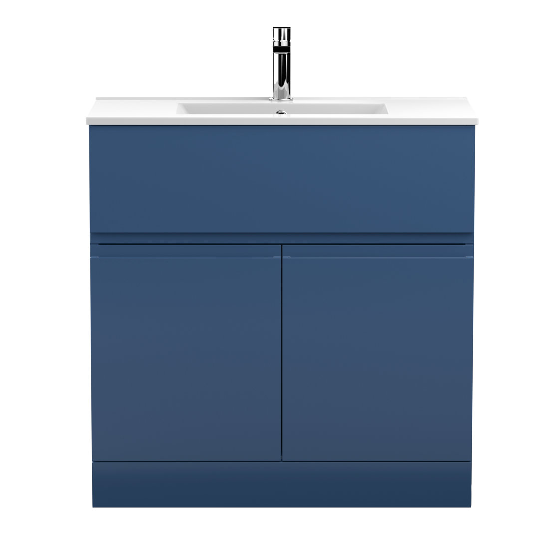 Nuie Urban 800mm Free-standing Single Vanity Unit Satin Blue 828mm H X 810mm W X 390mm D